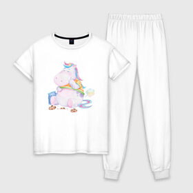 Женская пижама хлопок с принтом Хрум в Кировске, 100% хлопок | брюки и футболка прямого кроя, без карманов, на брюках мягкая резинка на поясе и по низу штанин | арт | графика | единорог | пони | фэнтази