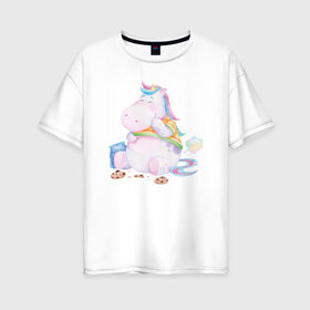 Женская футболка хлопок Oversize с принтом Хрум в Кировске, 100% хлопок | свободный крой, круглый ворот, спущенный рукав, длина до линии бедер
 | арт | графика | единорог | пони | фэнтази