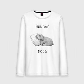 Мужской лонгслив хлопок с принтом Monday Mood в Кировске, 100% хлопок |  | dream | monday | mood | rabbit | sleep | заяц | кролик | понедельник | работа | сон | спать