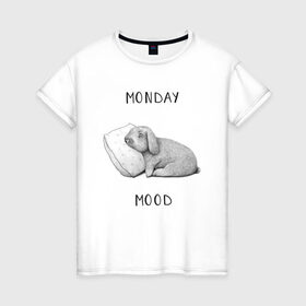 Женская футболка хлопок с принтом Monday Mood в Кировске, 100% хлопок | прямой крой, круглый вырез горловины, длина до линии бедер, слегка спущенное плечо | dream | monday | mood | rabbit | sleep | заяц | кролик | понедельник | работа | сон | спать