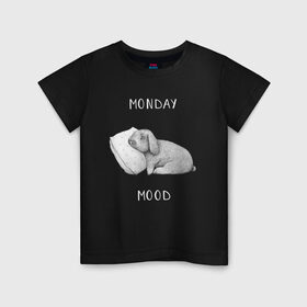 Детская футболка хлопок с принтом Monday Mood в Кировске, 100% хлопок | круглый вырез горловины, полуприлегающий силуэт, длина до линии бедер | Тематика изображения на принте: dream | monday | mood | rabbit | sleep | заяц | кролик | понедельник | работа | сон | спать