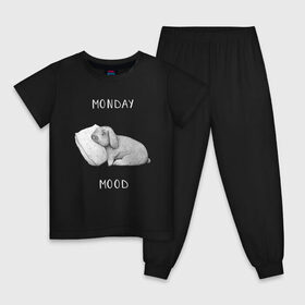 Детская пижама хлопок с принтом Monday Mood в Кировске, 100% хлопок |  брюки и футболка прямого кроя, без карманов, на брюках мягкая резинка на поясе и по низу штанин
 | dream | monday | mood | rabbit | sleep | заяц | кролик | понедельник | работа | сон | спать