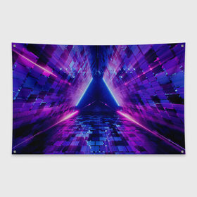 Флаг-баннер с принтом Неоновый туннель в Кировске, 100% полиэстер | размер 67 х 109 см, плотность ткани — 95 г/м2; по краям флага есть четыре люверса для крепления | геометрия | лазер | неон | розовый | свет | синий | треугольник | фигура | фиолетовый | цвета