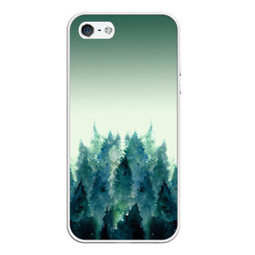 Чехол для iPhone 5/5S матовый с принтом акварельный лес градиент в Кировске, Силикон | Область печати: задняя сторона чехла, без боковых панелей | акварель | горы | деревья | дымка | ели | лес | нрадиент | олень | отражение | природа | рисунок | силуэты