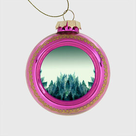 Стеклянный ёлочный шар с принтом акварельный лес градиент в Кировске, Стекло | Диаметр: 80 мм | акварель | горы | деревья | дымка | ели | лес | нрадиент | олень | отражение | природа | рисунок | силуэты