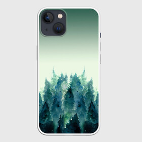 Чехол для iPhone 13 с принтом акварельный лес градиент в Кировске,  |  | акварель | горы | деревья | дымка | ели | лес | нрадиент | олень | отражение | природа | рисунок | силуэты