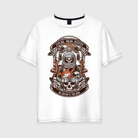 Женская футболка хлопок Oversize с принтом Череп Астронавта в Кировске, 100% хлопок | свободный крой, круглый ворот, спущенный рукав, длина до линии бедер
 | 