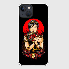 Чехол для iPhone 13 с принтом ДЕВУШКА В МАСКЕ в Кировске,  |  | girl | mask | moon | princess | red | арт | восток | девушка | демон | индейцы | красавица | красный | луна | майя | маска | рисунок | цветы