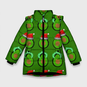 Зимняя куртка для девочек 3D с принтом Авокадо отмечают Новый год! в Кировске, ткань верха — 100% полиэстер; подклад — 100% полиэстер, утеплитель — 100% полиэстер. | длина ниже бедра, удлиненная спинка, воротник стойка и отстегивающийся капюшон. Есть боковые карманы с листочкой на кнопках, утяжки по низу изделия и внутренний карман на молнии. 

Предусмотрены светоотражающий принт на спинке, радужный светоотражающий элемент на пуллере молнии и на резинке для утяжки. | 2021 | авокадо | авокадо дед мороз | авокадо дед мороз и снегурочка | авокадо новый год | авокадо паттерн | авокадо снегурочка | авокадо тусовка | дед мороз и снегурочка авокадо
