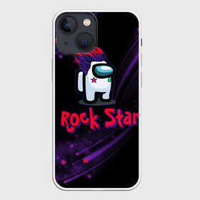 Чехол для iPhone 13 mini с принтом Among Us Rock Star в Кировске,  |  | Тематика изображения на принте: 2021 | among us | impostor | space mafia | sus.puffballs united | амонг ас | амонг единорог | в космосе | гринч | импостор | инопланетяне | инопланетянин | новогодний амонг ас | ракета | с новым годом | самозванец | среди нас