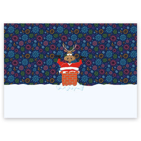 Поздравительная открытка с принтом Санта в Трубе в Кировске, 100% бумага | плотность бумаги 280 г/м2, матовая, на обратной стороне линовка и место для марки
 | Тематика изображения на принте: christmas | merry christmas | дед мороз | ёлка | зима | мороз | новый год | подарок | праздник | рождество | с новым годом | санта клаус | снегурочка | снежинки