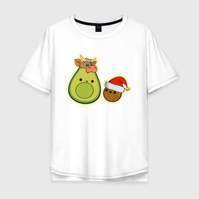 Мужская футболка хлопок Oversize с принтом Авокадо встречают год Быка в Кировске, 100% хлопок | свободный крой, круглый ворот, “спинка” длиннее передней части | 2021 | авокадо | авокадо бык | авокадо дед мороз | авокадо мама и малыш | авокадо новогодний | авокадо новый год | авокадо семья | бык костюм | год быка | год быка авокадо | дед мороз