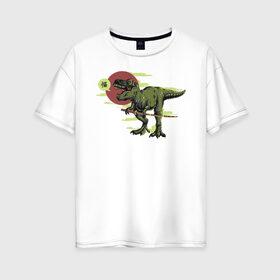 Женская футболка хлопок Oversize с принтом Диносамурай в Кировске, 100% хлопок | свободный крой, круглый ворот, спущенный рукав, длина до линии бедер
 | ninja | динозавр | катана | ниндзя | тираннозавр | япония