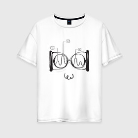 Женская футболка хлопок Oversize с принтом Absurd 2 в Кировске, 100% хлопок | свободный крой, круглый ворот, спущенный рукав, длина до линии бедер
 | Тематика изображения на принте: абстрактный | геометрия | круги | лицо | очки | песочные часы | черно белый