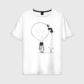 Женская футболка хлопок Oversize с принтом Absurd 4 в Кировске, 100% хлопок | свободный крой, круглый ворот, спущенный рукав, длина до линии бедер
 | абстрактный | вода | голова | идея | иллюстрация | лампочка | мысли | растение | рисунок | росток | человечек | черно белый