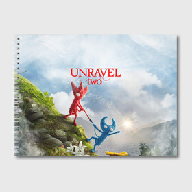 Альбом для рисования с принтом Unravel Two (Z) в Кировске, 100% бумага
 | матовая бумага, плотность 200 мг. | Тематика изображения на принте: coldwood interactive | unravel | unravel two | головоломка | красная пряжа | распутать | семейная игра | ярни