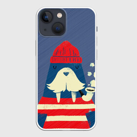 Чехол для iPhone 13 mini с принтом Морж в Кировске,  |  | животные | морж | моряк | рыбак | рыбалка