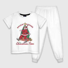 Детская пижама хлопок с принтом Rockin Santa в Кировске, 100% хлопок |  брюки и футболка прямого кроя, без карманов, на брюках мягкая резинка на поясе и по низу штанин
 | art | christmas | gifts | holiday | new year | santa | santa claus | star | tree | арт | елка | звезда | новый год | подарки | праздник | рождество | санта | санта клаус