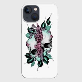 Чехол для iPhone 13 mini с принтом Череп с японскими цветами в Кировске,  |  | flowers | japan | jdm | skull and flowers | рок | рок мерч | с черепом | цветок с черепом | череп | череп и цветы | япония | японское