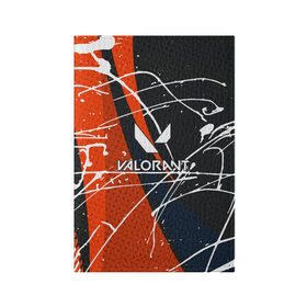 Обложка для паспорта матовая кожа с принтом Valorant в Кировске, натуральная матовая кожа | размер 19,3 х 13,7 см; прозрачные пластиковые крепления | game | valorant | брызги | валоранд | валорант | игра | линии | стрелялка | шутер