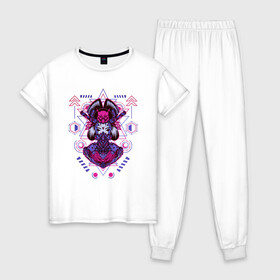 Женская пижама хлопок с принтом Geisha в Кировске, 100% хлопок | брюки и футболка прямого кроя, без карманов, на брюках мягкая резинка на поясе и по низу штанин | art | brutal | cool | cute | cyber | cybergirl | devil | geisha | geometry | girl | japan | katana | kawai | mask | mecha | robot | sacred | samurai | арт | ветор | геометрические | голова | девушка | кавай | катана | кибер | киборг | маска | маха