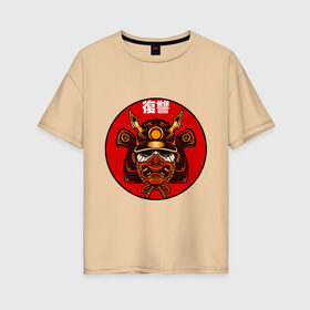 Женская футболка хлопок Oversize с принтом Samurai в Кировске, 100% хлопок | свободный крой, круглый ворот, спущенный рукав, длина до линии бедер
 | art | japan | pop art | samurai | yakudza | арт | поп арт | самурай | якудза | япония | японский стиль