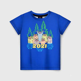 Детская футболка 3D с принтом 2021 новый год в Кировске, 100% гипоаллергенный полиэфир | прямой крой, круглый вырез горловины, длина до линии бедер, чуть спущенное плечо, ткань немного тянется | 2021 | кот | котенок | котик | коты | кошка | новый год