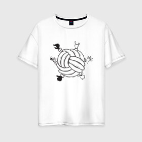 Женская футболка хлопок Oversize с принтом Absurd 6 в Кировске, 100% хлопок | свободный крой, круглый ворот, спущенный рукав, длина до линии бедер
 | графика | иллюстрация | клубок | круг | ладони | мяч | рисунок | руки | черно белый | шар