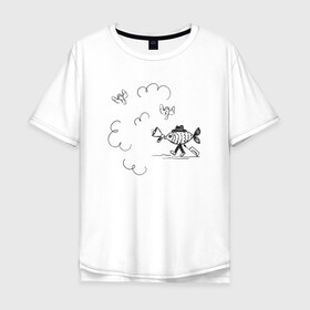 Мужская футболка хлопок Oversize с принтом Absurd 8 в Кировске, 100% хлопок | свободный крой, круглый ворот, “спинка” длиннее передней части | графика | звук | иллюстрация | облака | рисунок | рупор | рыба | ушки | черно белый | шляпа | юмор