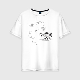 Женская футболка хлопок Oversize с принтом Absurd 8 в Кировске, 100% хлопок | свободный крой, круглый ворот, спущенный рукав, длина до линии бедер
 | графика | звук | иллюстрация | облака | рисунок | рупор | рыба | ушки | черно белый | шляпа | юмор