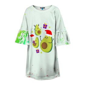 Детское платье 3D с принтом Новогодние Авокадо в Кировске, 100% полиэстер | прямой силуэт, чуть расширенный к низу. Круглая горловина, на рукавах — воланы | авокадо | веган | еда блогеров | мемы | минимализм | прикольные картинки | прикольные надписи | растение | смешное авокадо | фрукт