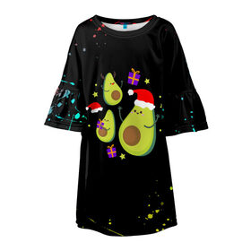 Детское платье 3D с принтом Новогодние Авокадо в Кировске, 100% полиэстер | прямой силуэт, чуть расширенный к низу. Круглая горловина, на рукавах — воланы | авокадо | веган | еда блогеров | мемы | минимализм | прикольные картинки | прикольные надписи | растение | смешное авокадо | фрукт