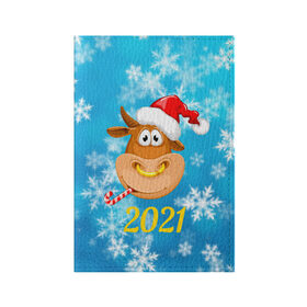 Обложка для паспорта матовая кожа с принтом Год быка 2021 в Кировске, натуральная матовая кожа | размер 19,3 х 13,7 см; прозрачные пластиковые крепления | 2021 | 7 января | bull | newyear | santa | бык | быки | бычок | год быка | дед мороз | корова | новогодние каникулы | новогодние праздники | новый 2021 | новый год | новый год 2021 | рождество | сани | санта | санта клаус