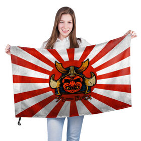 Флаг 3D с принтом Sun samurai в Кировске, 100% полиэстер | плотность ткани — 95 г/м2, размер — 67 х 109 см. Принт наносится с одной стороны | demon | japan | mask | samurai | sun | демон | иероглиф | маска | ниндзя | самурай | солнце | япония | японское солнце