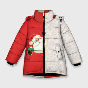 Зимняя куртка для девочек 3D с принтом Селфи Деда Мороза в Кировске, ткань верха — 100% полиэстер; подклад — 100% полиэстер, утеплитель — 100% полиэстер. | длина ниже бедра, удлиненная спинка, воротник стойка и отстегивающийся капюшон. Есть боковые карманы с листочкой на кнопках, утяжки по низу изделия и внутренний карман на молнии. 

Предусмотрены светоотражающий принт на спинке, радужный светоотражающий элемент на пуллере молнии и на резинке для утяжки. | christmas | merry christmas | дед мороз | ёлка | зима | мороз | новый год | подарок | праздник | рождество | с новым годом | санта клаус | селфи | снегурочка | снежинки