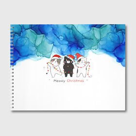Альбом для рисования с принтом Meowy christmas в Кировске, 100% бумага
 | матовая бумага, плотность 200 мг. | new year | арт | графика | дед мороз | зима | новый год | рождество | санта
