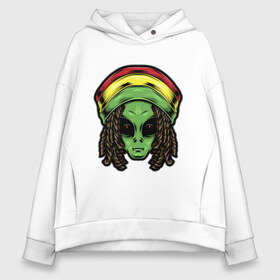 Женское худи Oversize хлопок с принтом Reggae alien в Кировске, френч-терри — 70% хлопок, 30% полиэстер. Мягкий теплый начес внутри —100% хлопок | боковые карманы, эластичные манжеты и нижняя кромка, капюшон на магнитной кнопке | alien | волосы | инопланетянин | кепка | нло | пришелец | растаман | регги | хипстер | шляпа