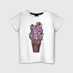 Детская футболка хлопок с принтом EYES CREAM в Кировске, 100% хлопок | круглый вырез горловины, полуприлегающий силуэт, длина до линии бедер | глаза | мороженое | рисунок | рожок | стаканчик | хипстер