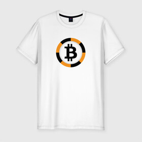 Мужская футболка хлопок Slim с принтом BITCOIN / БИТКОИН в Кировске, 92% хлопок, 8% лайкра | приталенный силуэт, круглый вырез ворота, длина до линии бедра, короткий рукав | bitcoin | btc | биткоин | валюта | деньги | криптовалюта