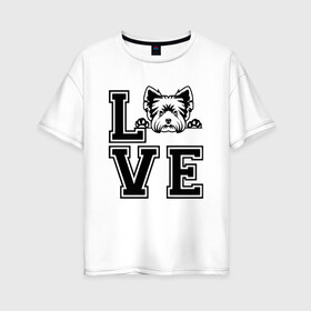Женская футболка хлопок Oversize с принтом Люблю Йорков в Кировске, 100% хлопок | свободный крой, круглый ворот, спущенный рукав, длина до линии бедер
 | dog | yorkie | yorkshire terrier | домашний питомец | дрессировщик | друг человека | йорик | йорк | йоркширский терьер | кинолог | любитель собак | люблю | любовь | питомник | собака | собаковод | собачка