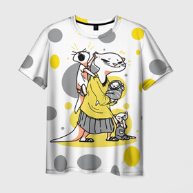 Мужская футболка 3D с принтом Мама выдра в Кировске, 100% полиэфир | прямой крой, круглый вырез горловины, длина до линии бедер | Тематика изображения на принте: furry | выдра | дети | животные | мама | тройня | усталость | цвет года