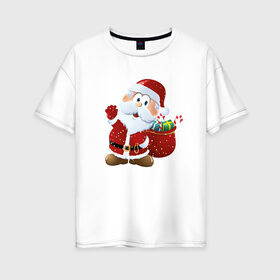 Женская футболка хлопок Oversize с принтом Дед Мороз в Кировске, 100% хлопок | свободный крой, круглый ворот, спущенный рукав, длина до линии бедер
 | new year | арт | графика | дед мороз | зима | новый год | рождество | санта