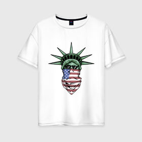 Женская футболка хлопок Oversize с принтом American Style в Кировске, 100% хлопок | свободный крой, круглый ворот, спущенный рукав, длина до линии бедер
 | американский | бандит | городской | очки | платок | свободы | статуя | флаг | хипстер