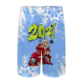 Детские спортивные шорты 3D с принтом Злой Дед Мороз в Кировске,  100% полиэстер
 | пояс оформлен широкой мягкой резинкой, ткань тянется
 | 2021 | christmas | merry | быка | год | дед | композитор | мороз | музыка | новогодняя | новый | новый год | трезвый