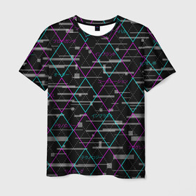 Мужская футболка 3D с принтом Futuristic Argyle в Кировске, 100% полиэфир | прямой крой, круглый вырез горловины, длина до линии бедер | cyberpunk | glitch | глитч | киберпанк | орнамент | ромбы | узор | футуристичный