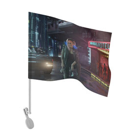 Флаг для автомобиля с принтом Cyberpunk 2077 в Кировске, 100% полиэстер | Размер: 30*21 см | 2077 | action | cyberpunk | cyberpunk 2077 | rpg | игра | киберпанк | найт сити | рпг