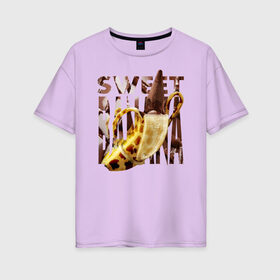 Женская футболка хлопок Oversize с принтом Sweet banana в Кировске, 100% хлопок | свободный крой, круглый ворот, спущенный рукав, длина до линии бедер
 | new year. | sweet banana | банан | грифель | джем | зверь | иголки | карандаш | кольцо | леопард | леопардовый | нг | новый год | овощ | ожерелья | подарок | прздник | принадлежность | сладкий банан | украшения