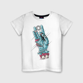Детская футболка хлопок с принтом Zombie hand в Кировске, 100% хлопок | круглый вырез горловины, полуприлегающий силуэт, длина до линии бедер | Тематика изображения на принте: peace | зомби | кисть | кости | мир | пальцы | рука | хипстер