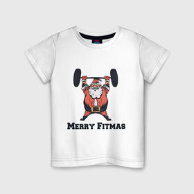 Детская футболка хлопок с принтом Merry Fitmas в Кировске, 100% хлопок | круглый вырез горловины, полуприлегающий силуэт, длина до линии бедер | Тематика изображения на принте: 