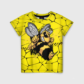 Детская футболка 3D с принтом Дикая пчела в Кировске, 100% гипоаллергенный полиэфир | прямой крой, круглый вырез горловины, длина до линии бедер, чуть спущенное плечо, ткань немного тянется | Тематика изображения на принте: дикая пчела | жало | мед | насекомые | опасность | соты | текстура | шершень